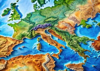 Naklejka premium Detailed Mediterranean Sea highlighted on a world map showcasing geographical features and borders