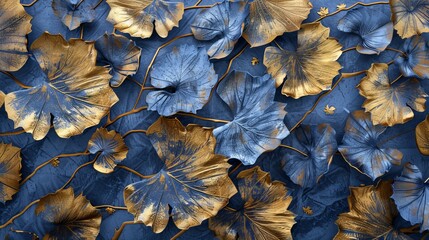 Gilded Elegance Stunning Blue and Gold Leaf Pattern with Exquisite Detail and Vibrant Colors Perfect for Luxury Nature and Design Concepts