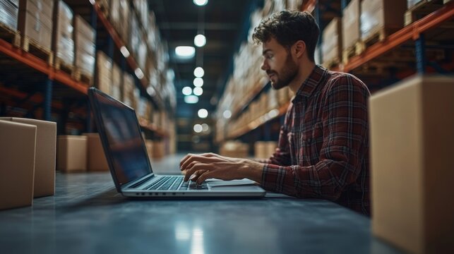 Warehouse Inventory Management On Computer, Generative AI