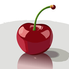 Ripe cherry with a glossy finish and reflective surface
