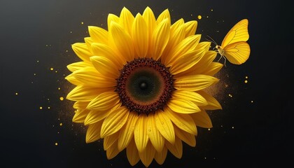 Sunflower on a black background showcasing its bright yellow petals and vibrant beauty