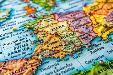 Fototapeta premium Detailed Spanish Language Map Featuring Regions, Dialects, and Cultural Highlights for Education