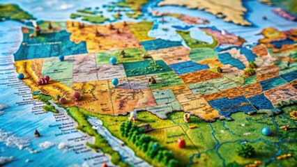 Fototapeta premium Detailed United States Map Featuring States, Capitals, Major Cities, and Geographic Landmarks