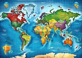 Detailed World Map Illustrating All Countries with Borders, Capitals, and Geographic Features Included