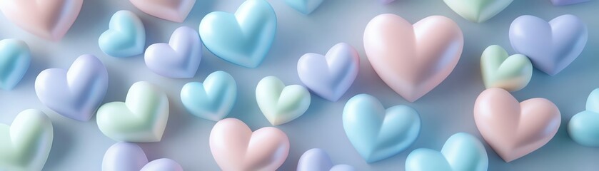 Fototapeta premium 3D hearts in soft pastel colors, arranged in a random, playful pattern