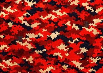 Digital Red Camo Pattern for Textiles, Graphics, and Military Designs in High-Resolution Format