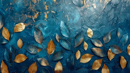 Gilded Elegance Stunning Blue and Gold Leaf Design for Contemporary Decor and Backgrounds