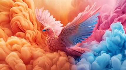 Naklejka premium Pink Bird in Abstract Smoke.
