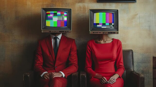 Control Screens and Static: TV-Head Couple Sitting Together