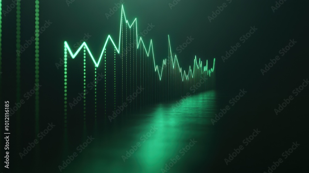Poster a digital waveform visualization with a green gradient, suggesting data analysis or monitoring.