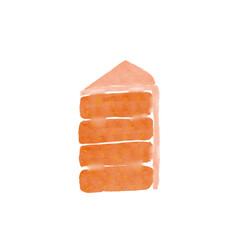 Watercolor colorful piece of orange cake with cream - hand drawn illustration on tramsparent background