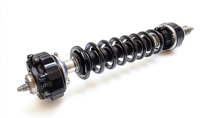 A black coil spring shock absorber designed for automotive applications.
