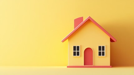 A colorful, simplistic model of a house against a yellow background.