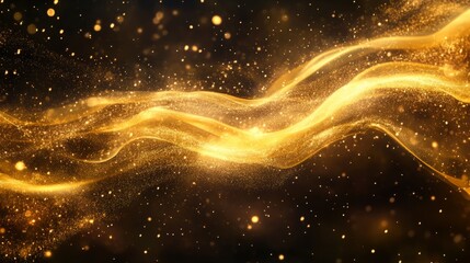 Fototapeta premium Bright golden comet tail with sparkling, A magic golden wind swirling