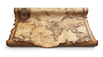 An ancient-looking map depicting the world with detailed illustrations and compass designs.