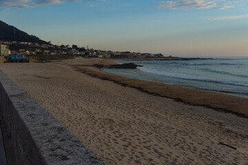Praia de Moledo beach, Caminha. Viana do Castelo, Portugal. Sunset. Ínsua Fortress. Sunny day
