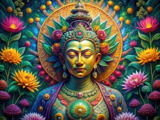 Naklejka premium Diverse Symbols Representing Spiritual Growth and Enlightenment in Nature and Artful Designs
