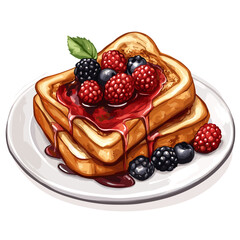 Cartoon Style French Toast with Berries and Maple Syrup