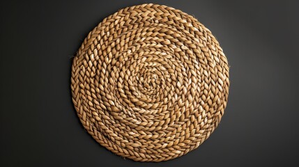 Artisanal Elegance Intricate Handwoven Circular Mat Aerial View showcasing exquisite detail and craftsmanship