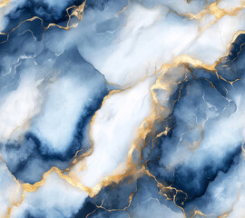 Marble seamless pattern. Blue and gold marble texture. Generative AI.