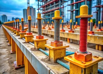 Fototapeta premium Durable Concrete Anchors Installed in a Construction Site for Securing Structures and Equipment