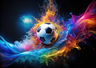 Naklejka premium Dynamic Abstract Soccer Art with Vibrant Colors and Fluid Motion for Sports Enthusiasts and Decor