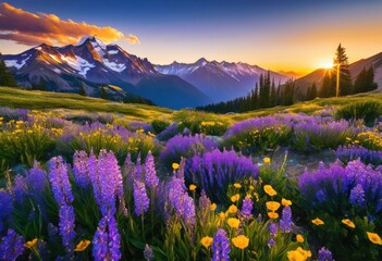 Obraz premium stunning colorful mountain vistas capturing majestic peaks breathtaking views beneath clear blue sky, altitude, beauty, captivating, cloud, daylight