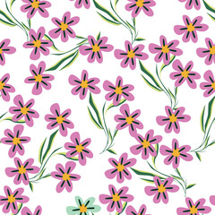 White background vector seamless pattern with delicate flowers for textile and fabric print and other uses.