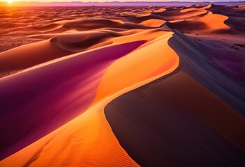 breathtaking vibrant sunset casting brilliant hues over majestic sand dunes under golden sky, landscape, clouds, horizon, colors, orange, red, pink, yellow