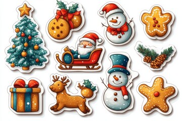 Fototapeta premium Stickers of various Christmas elements. Generative AI