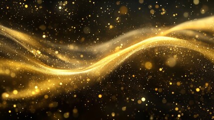 Fototapeta premium Bright golden comet tail with sparkling, A magic golden wind swirling