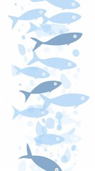 Obraz premium Minimalistic Flat Illustration of a School of Fish Swimming in the Ocean: Soft Blue Tones with Silver Ice Crystals on White Background
