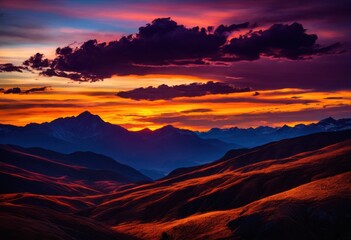 Fototapeta premium stunning silhouetted landscape sunset displaying vibrant hues purple captivating natural scene, aesthetic, beautiful, charming, color, contrast, cultural