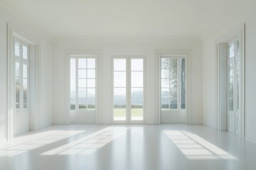 Obraz premium Elegant Interior Design of a Spacious White Living Room in Contemporary House