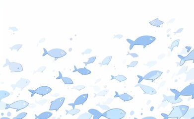 Obraz premium Minimalistic Flat Illustration of a School of Fish Swimming in the Ocean: Soft Blue Tones with Silver Ice Crystals on White Background