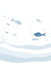 Fototapeta premium Watercolor Illustration of a Small School of Fish Swimming in the Ocean