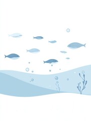 Watercolor Illustration of a Small School of Fish Swimming in the Ocean