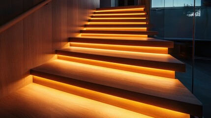 Fototapeta premium Illuminated Staircase in Large House - AI Generated