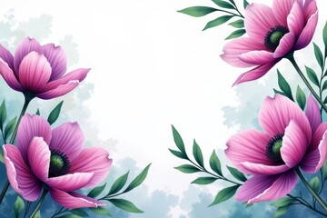 Obraz premium Delicate Pink Flowers Framing White Background for Feminine Designs with Copy Space