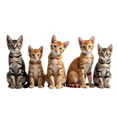group of cat ,isolated on white background , transparent png image