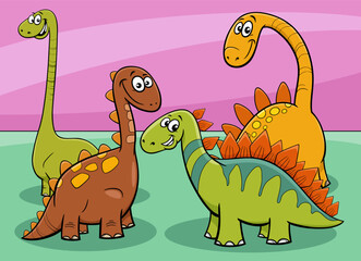 cartoon dinosaurs in love during meteorite fall disaster