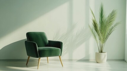 Modern Interior Design with Green Armchair in Living Room Mockup