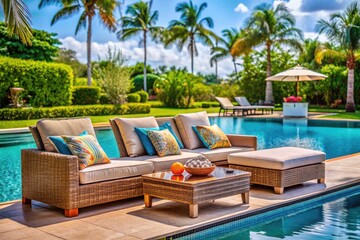 Fototapeta premium Elegant and Stylish Luxury Swimming Pool Furniture for Relaxation and Outdoor Leisure Spaces