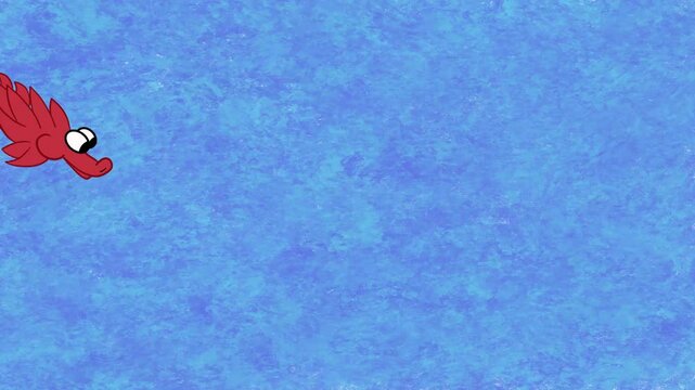 Looped 2D Animation of a Red flying Asian Dragon blowing a text cloud on a blue textured background