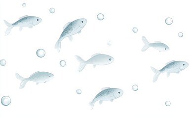 Cute Small Fish Swimming on White Background: Simple Ion Style Illustration in Pastel Tones for a Fresh and Whimsical Look