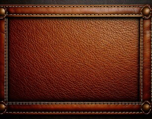 A brown leather panel with a stitched border