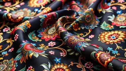 Elegant Black Fabric Prints with Intricate Patterns Ideal for Textiles, Fashion and Home Decor Projects