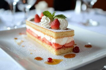 Strawberry Triffle Waffle Layers of Waffle fresh cream