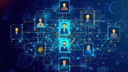 A digital network visualization illustrating connections between people in a business context.