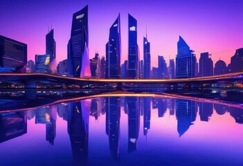 Naklejka premium breathtaking city skyline twilight bathed illuminating lights reflecting urban beauty architectural grandeur, cityscape, architecture, buildings